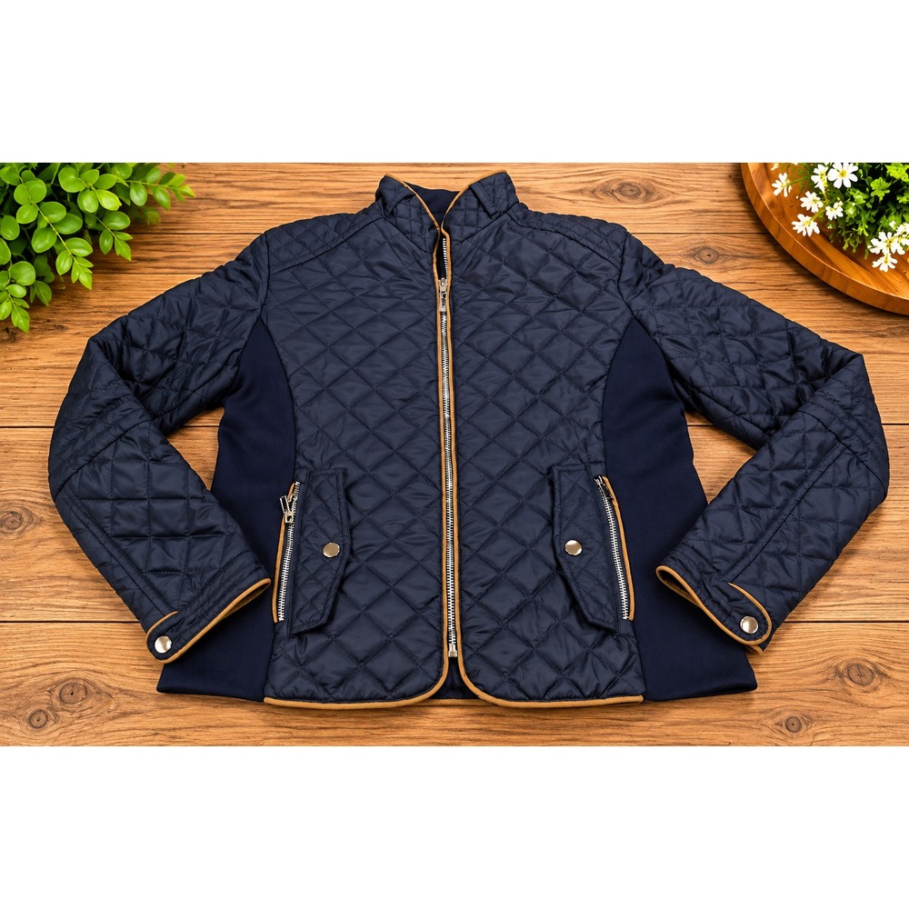 Baccini Since 1978 Quilted Navy Jacket – Size Medium – Gold Trim